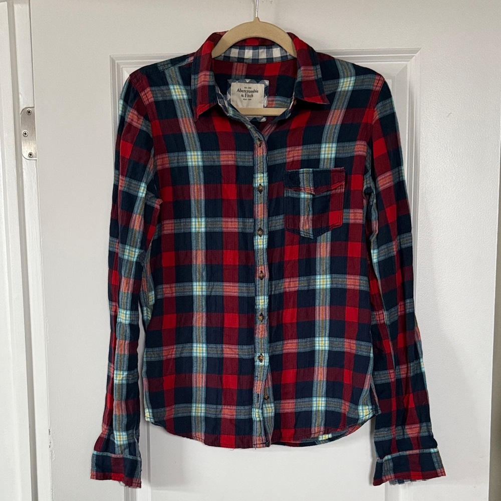 Abercrombie & Fitch Red and Blue Plaid Button Down Shirt